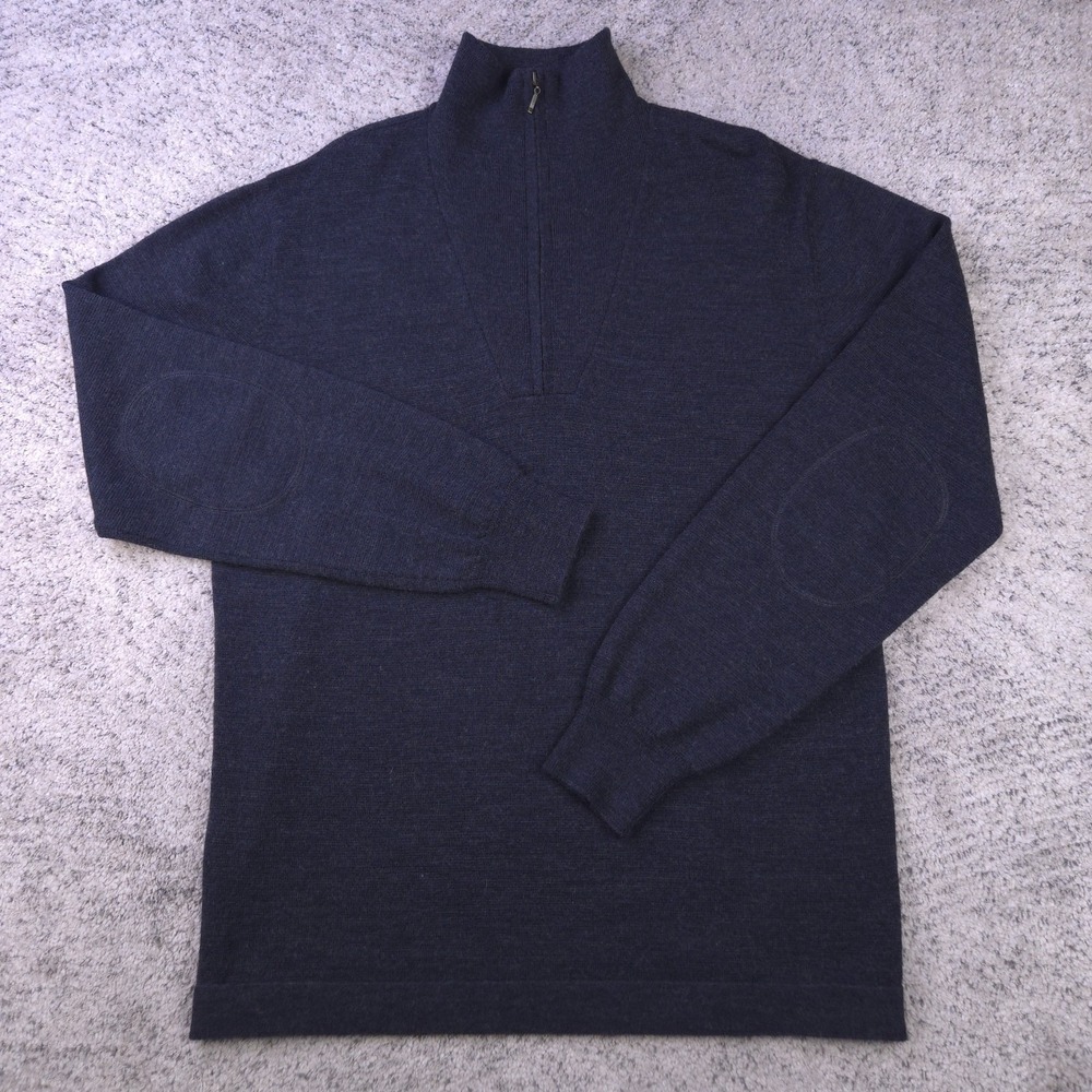 Stetson Sweater Mens Large Wool 100% Elbow Patches Mock‎ Neck Half Zip Charcoal